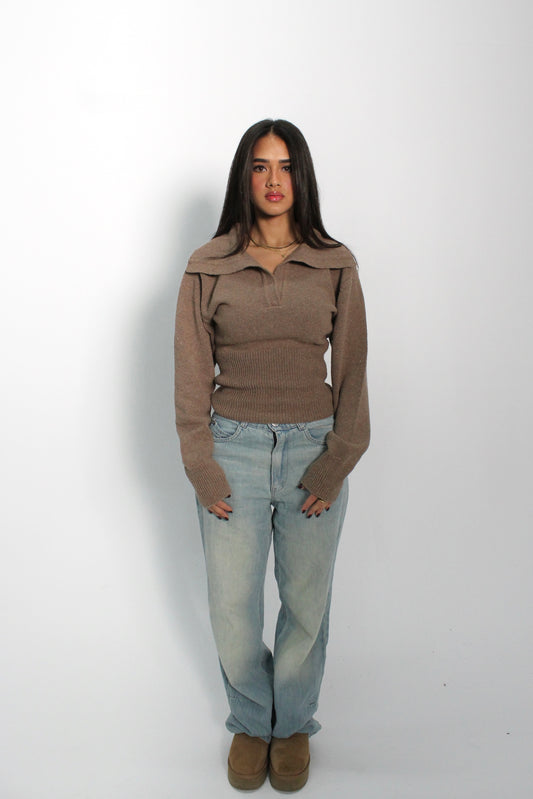 Sandy Beige Fitted Knit Jumper